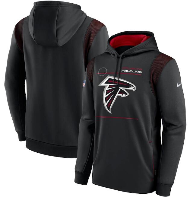 Men's Atlanta Falcons 2021 Black Sideline Logo Performance Pullover Hoodie